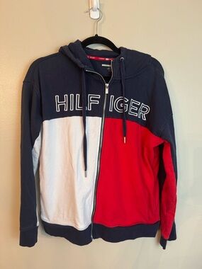 Women’s Tommy Hilfiger Navy, White & Red Colorblock Zip Hoodie Large